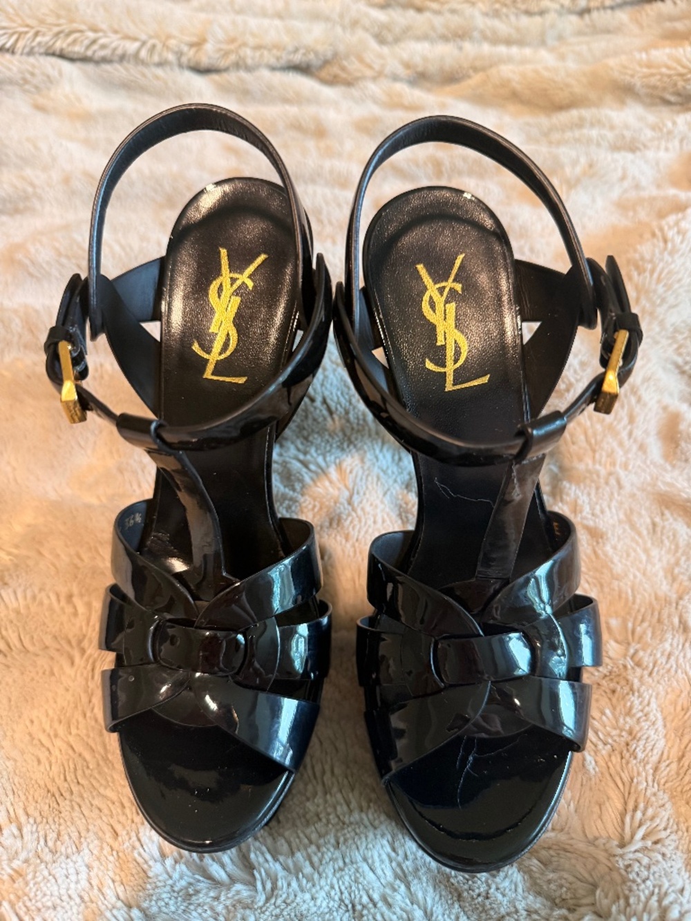Saint Laurent Tribute Patent Leather Platform Sandals Black 36 NIB